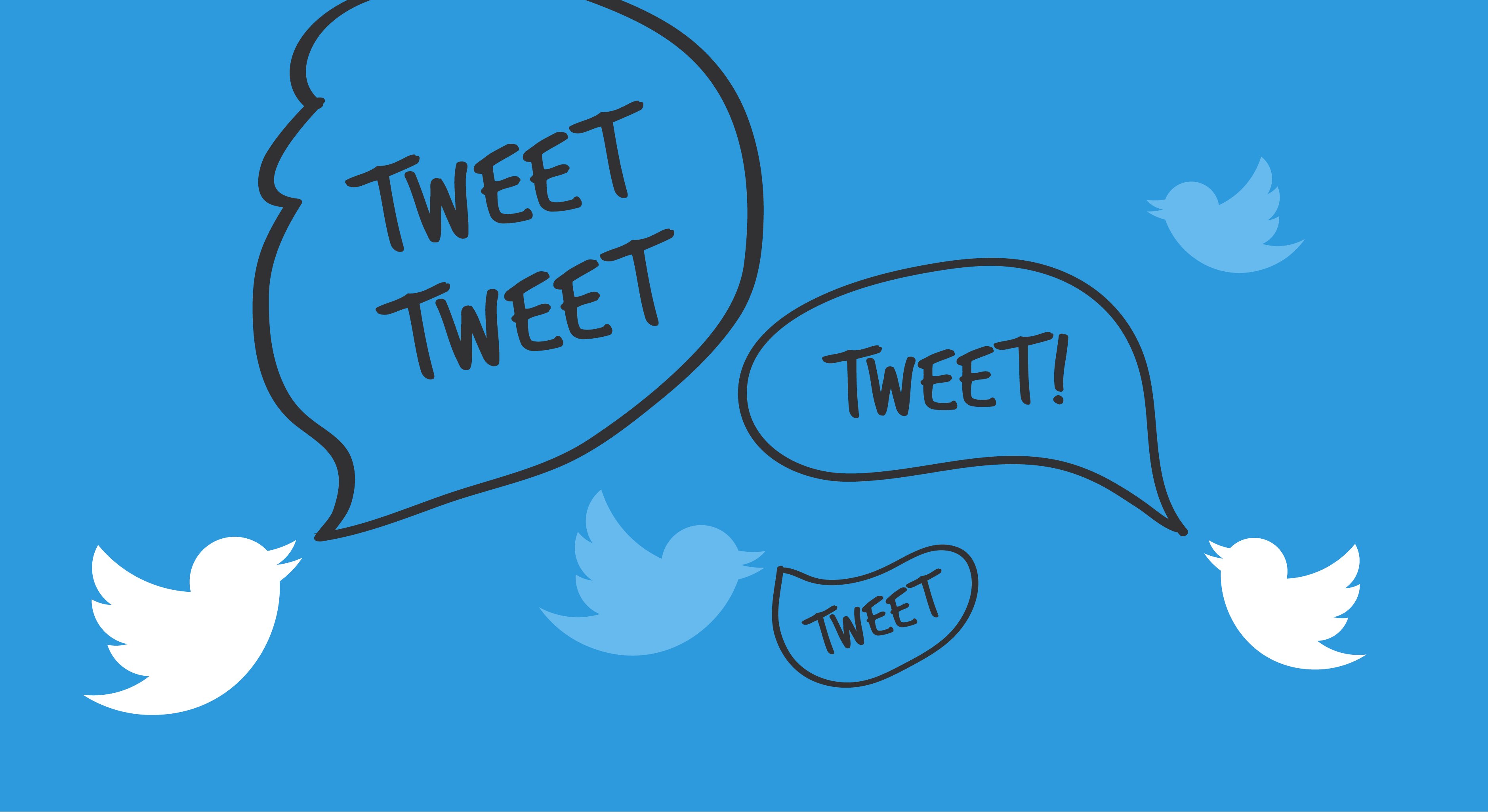 Ilustração de pássaros do Twitter piando "tweet", que significa "piu" em inglês | Twitter é a rede social mais utilizada pelas grandes empresas