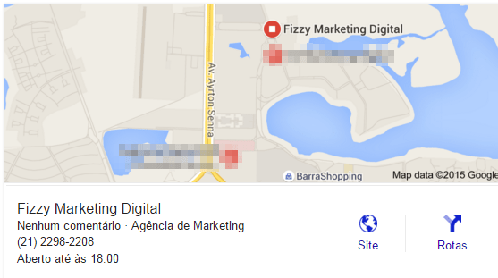 Mapa com localização da Fizzing Marketing Digital na Barra da Tijuca